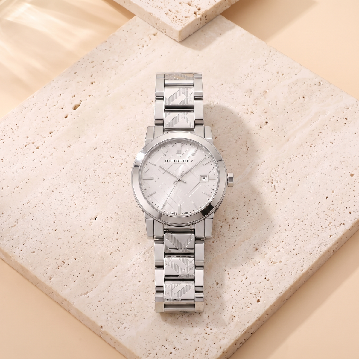 Burberry The City Mini Silver, fond travertin